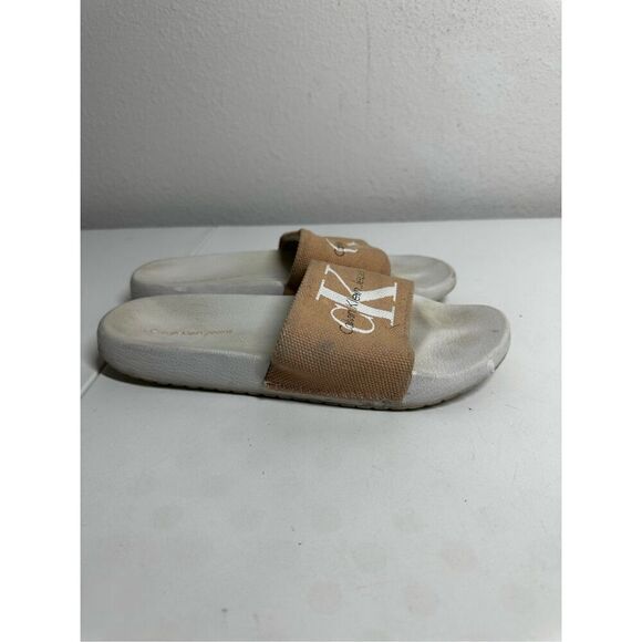 CALVIN KLEIN Slip On Sliders Flip Flop Sandals Women’s  Size 8 Pink Canvas - Picture 2 of 7